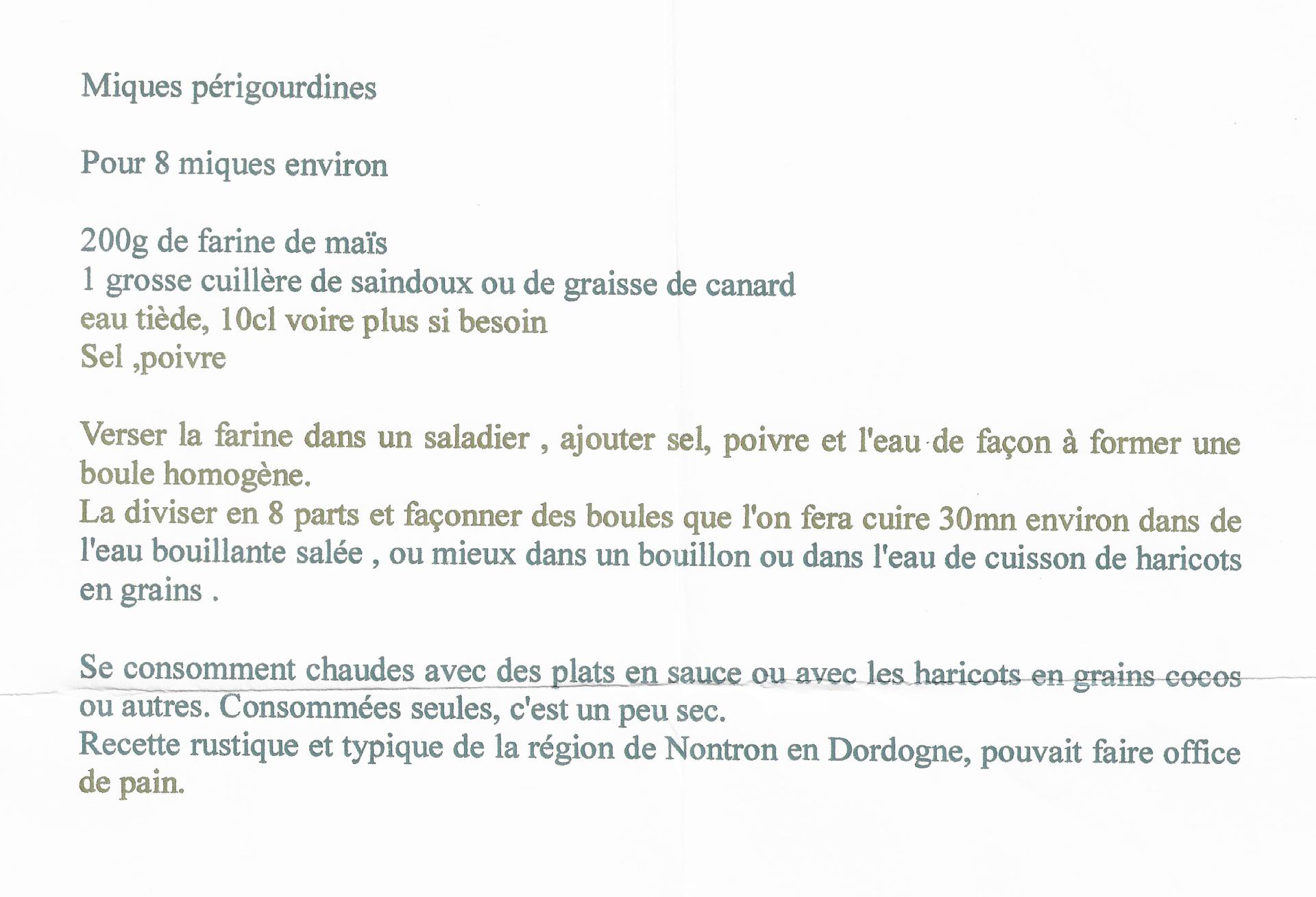 Recette miques perigourdines